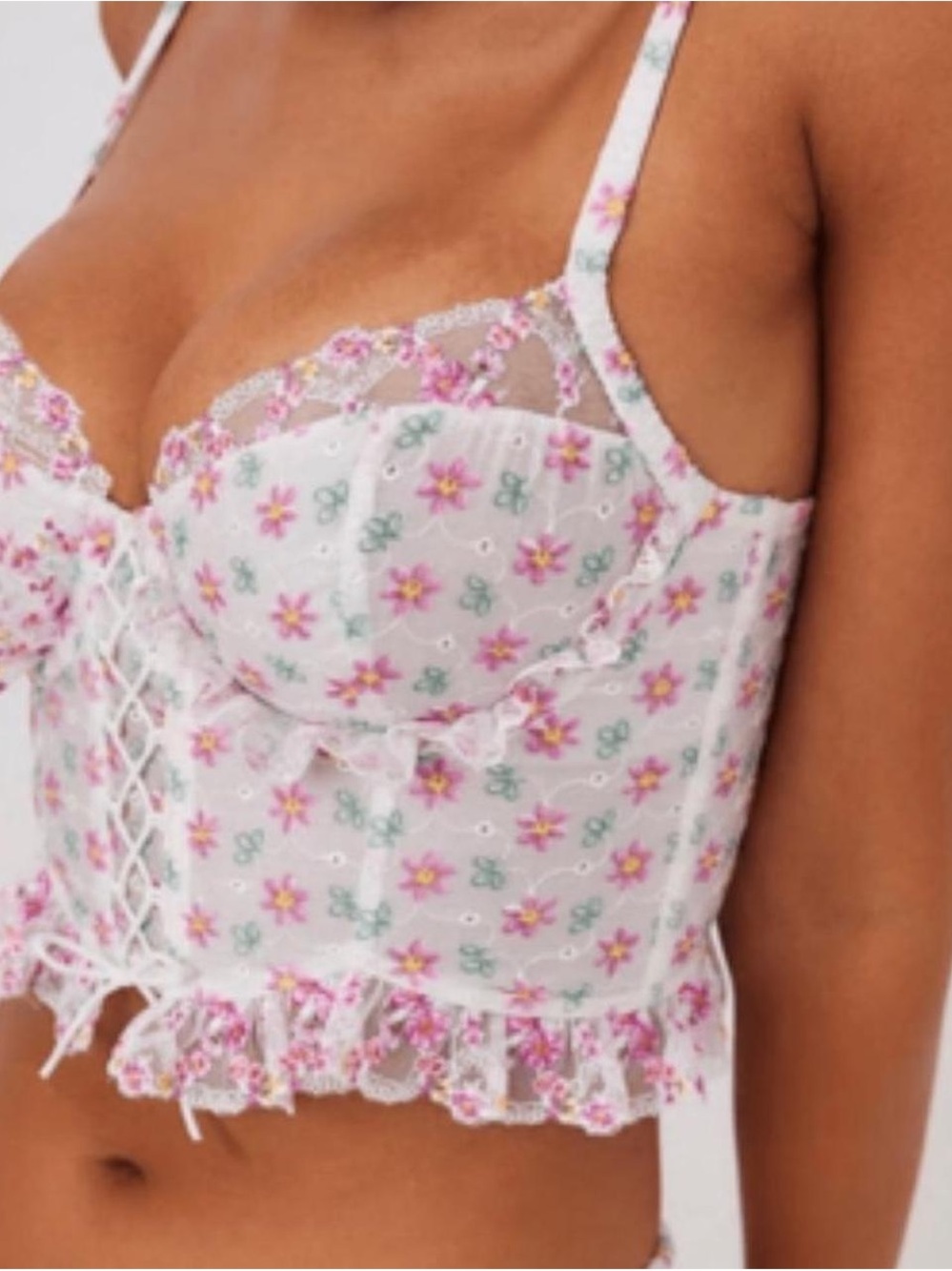 For Love & Lemons White Floral Lace-Up Cropped Camisole